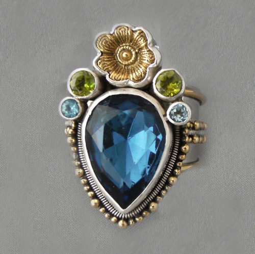 Mars & Valentine Blue Peacock Teardrop Ring