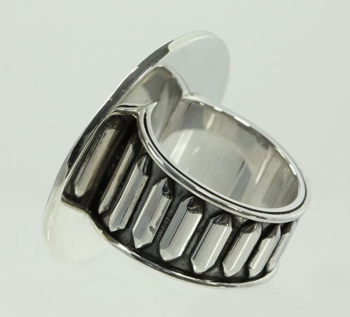 Large Silver Sunflower Ring with White Pearl