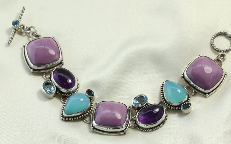 Phosphosiderite, Amethyst, & Blue Topaz Bracelet