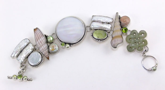Pink & Green Pearl & Shell Bracelet