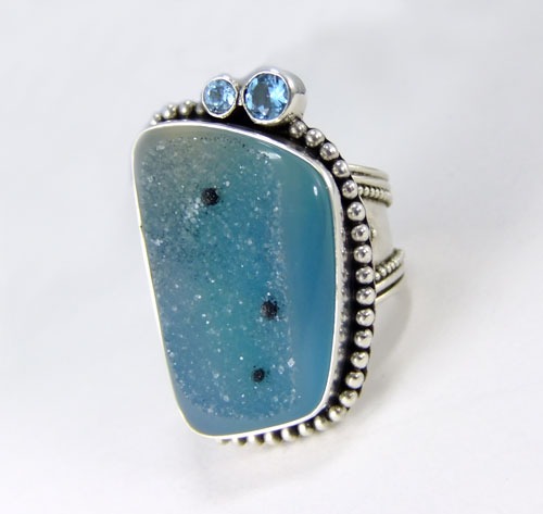 Spotted Chrysocolla Drusy Statement Ring