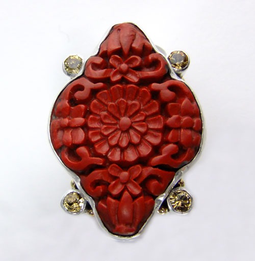 Carved Cinnabar & Citrine Ring--REGULAR PRICE $215.00