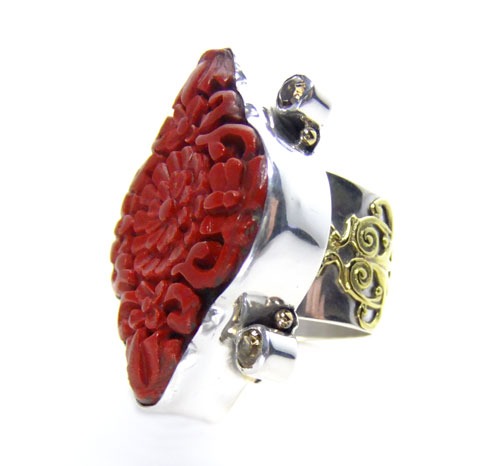 Carved Cinnabar & Citrine Ring--REGULAR PRICE $215.00