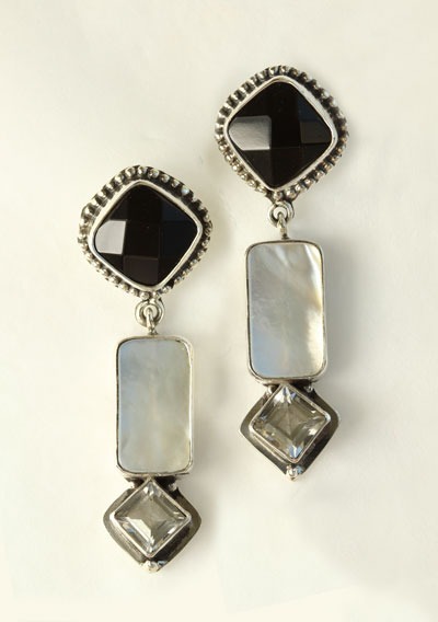 Echo of the Dreamer Black Onyx & Mother of Pearl Post Earrings
