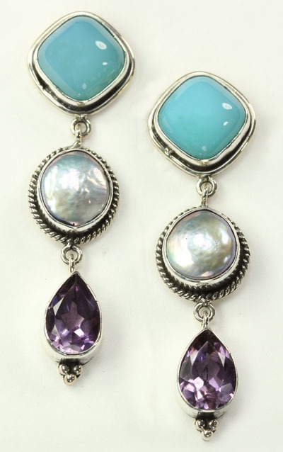 Echo of the Dreamer Amethyst, Pearl, & Agate Post Dangles  