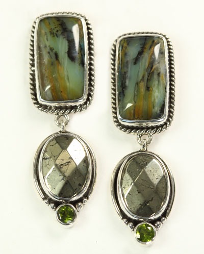 Echo of the Dreamer Andean Opal, Pyrite, & Peridot Post Dangles