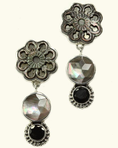 Echo of the Dreamer Black Mother of Pearl & Onyx Post Dangles  