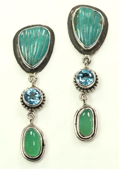 Echo of the Dreamer Carved Opal & Chrysoprase Post Dangles