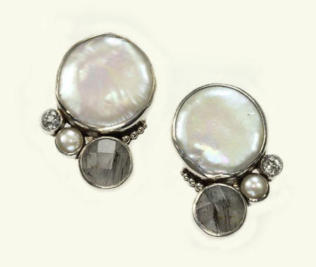 Echo of the Dreamer Large Pearl & Tourmilated Quartz Clip Earrings
