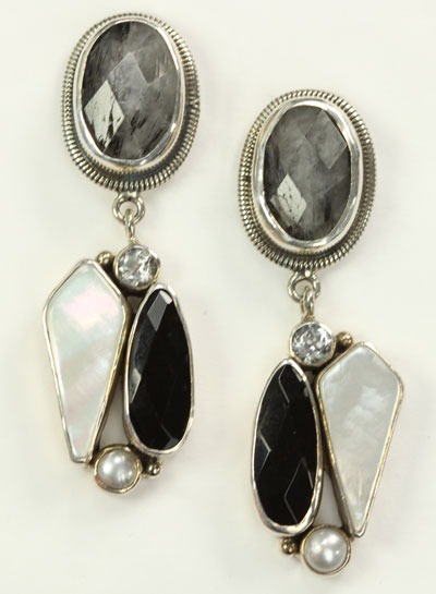 Echo of the Dreamer Mother of Pearl & Black Onyx Post Dangles