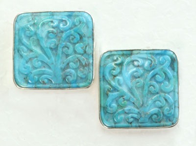 Amy Kahn Russell Hand Carved Turquoise Post Earrings