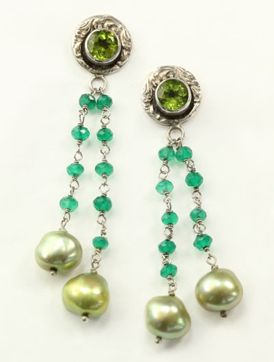 Mars & Valentine Peridot & Pearl Post Dangles