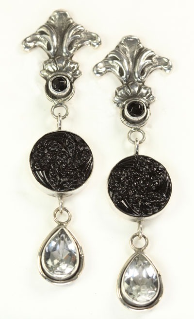 Mars & Valentine Vintage Button Post Dangle Earrings