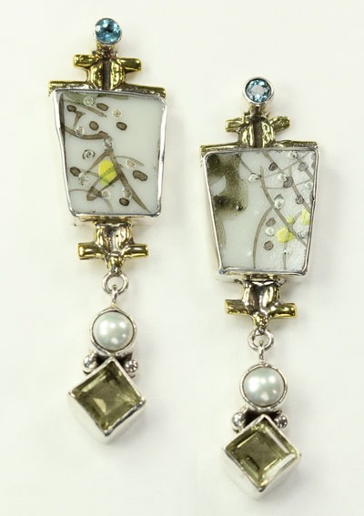 Mars & Valentine Vintage Asian Tile Post Earrings