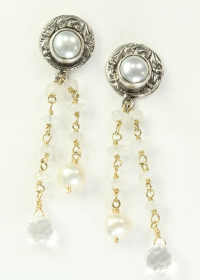 Mars & Valentine White Pearl & Crystal Post Dangles