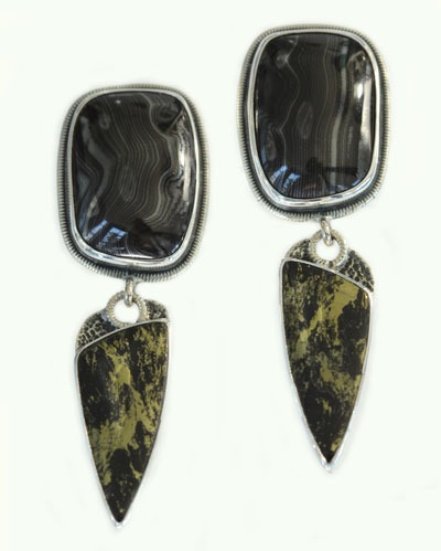 Echo of the Dreamer Psilomelane & Pyrite Clip Dangle Earrings