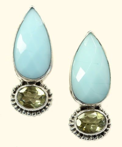 Echo of the Dreamer Teardrop Agate & Lemon Topaz Post Earrings