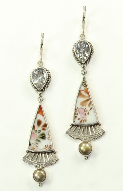 Mars & Valentine Vintage Asian Tile Lever Back Earrings
