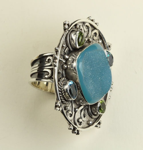Blue Drusy Gemstone Ring