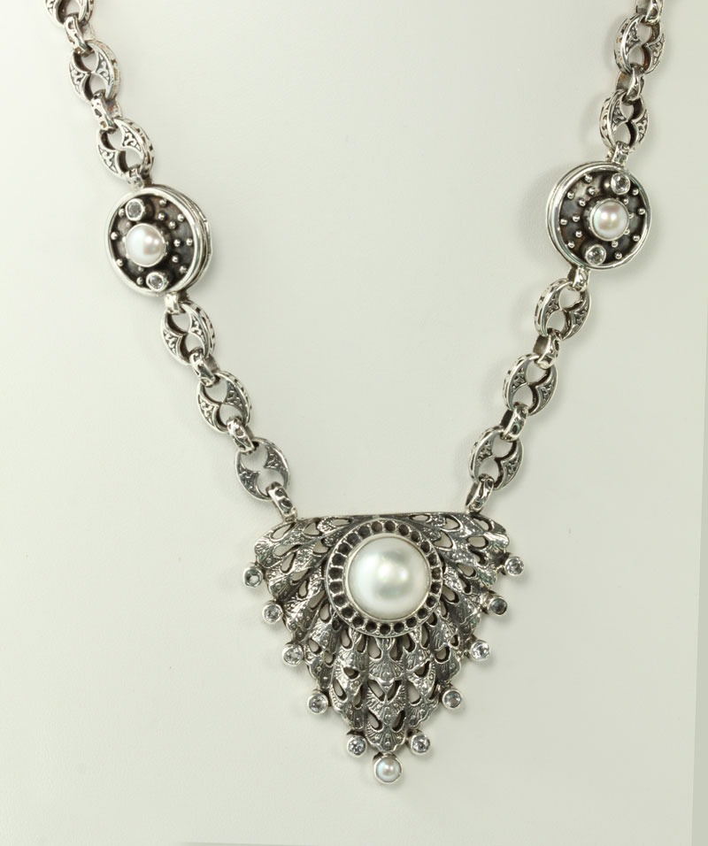 Large Mabe Pearl & Sterling Silver Link Collar