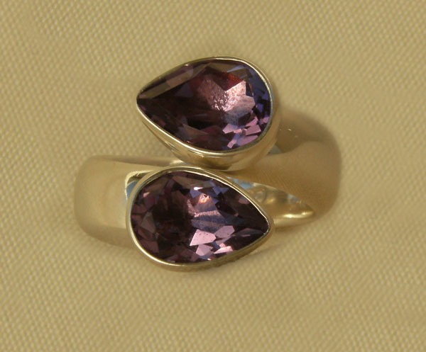 Double Amethyst Ring in Sterling Silver Setting--Adjustable--Fits Sizes 5-11--ORIGINALLY $129.00