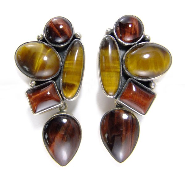 Amy Kahn Russell Tiger Eye Cluster Clip Earrings