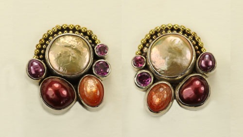 Jewel Tone Pearl Cluster Clip Earrings