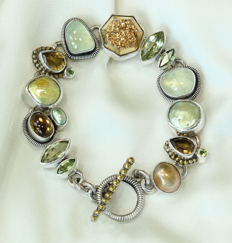 Prehnite, Pearl, & Gold Drusy Petite Bracelet  