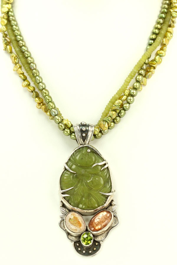 Echo of the Dreamer Carved Green Jade Statement Necklace