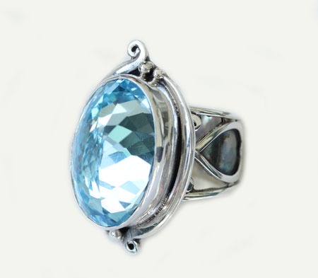 Echo of the Dreamer Faceted Blue Topaz Statement Ring