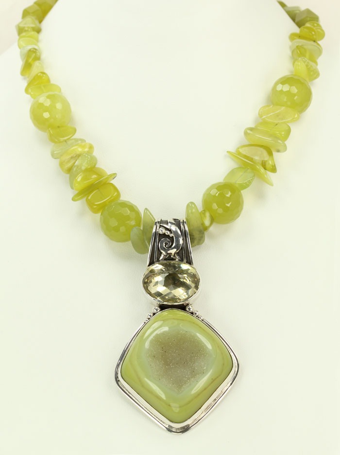 Echo of the Dreamer Green Drusy & Lemon Topaz Statement Necklace