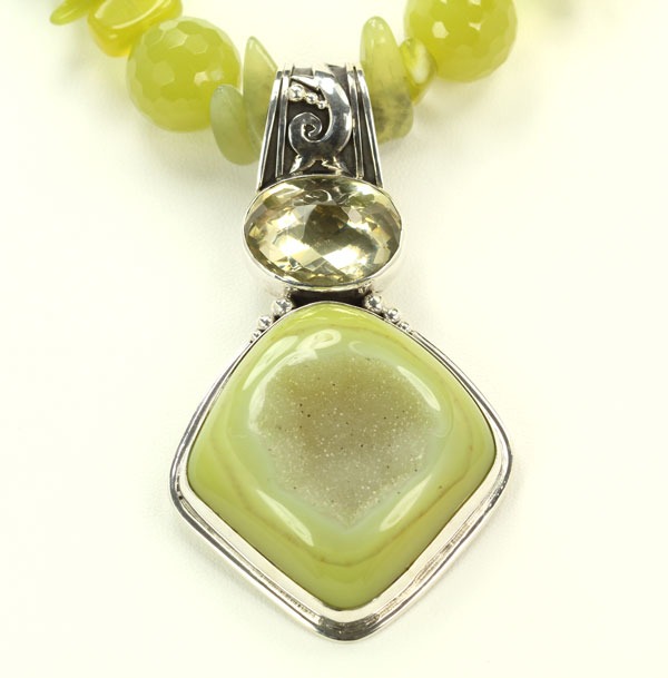 Echo of the Dreamer Green Drusy & Lemon Topaz Statement Necklace