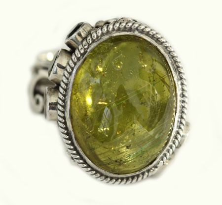 Echo of the Dreamer Green Tourmaline Cabochon Large Statement Ring
