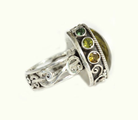 Echo of the Dreamer Green Tourmaline Cabochon Large Statement Ring