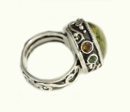 Echo of the Dreamer Green Tourmaline Cabochon Large Statement Ring