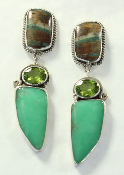 Echo of the Dreamer Jasper, Peridot, & Chrysoprase Post Dangle Earrings