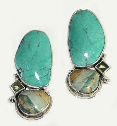 Echo of the Dreamer Turquoise & Jasper Large Clip Earrings