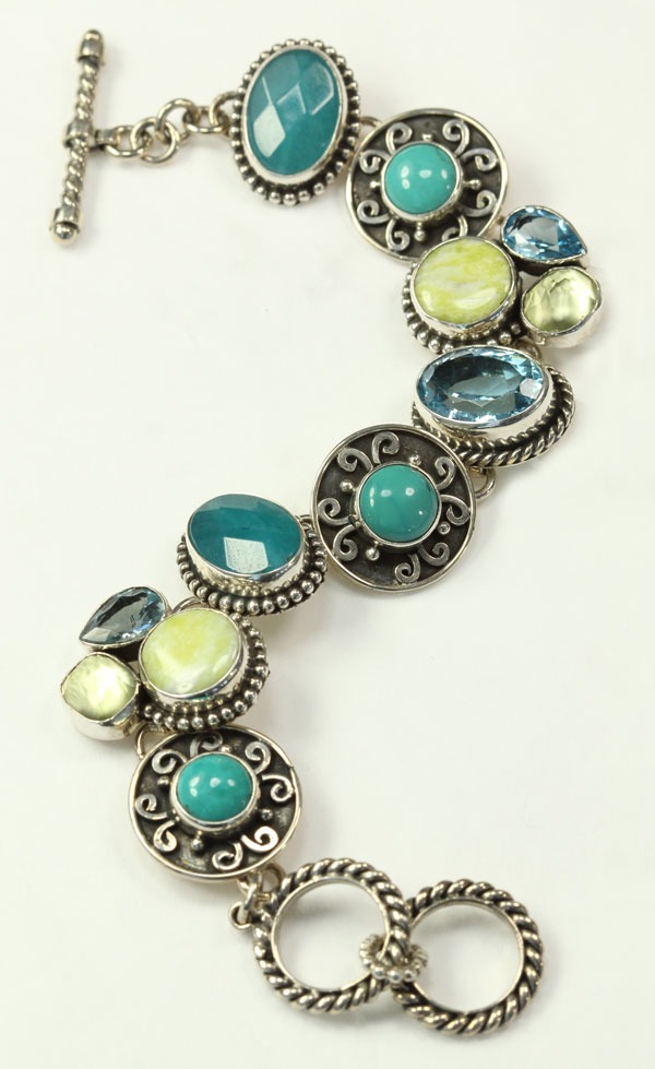 Echo of the Dreamer Turquoise, Prehnite, & Blue Topaz Bracelet