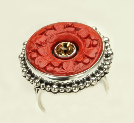 Hand Carved Cinnabar Ring