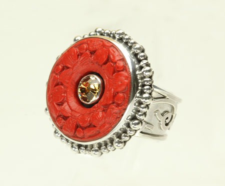 Hand Carved Cinnabar Ring