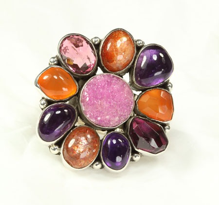 Echo of the Dreamer Pink Drusy Petal Ring