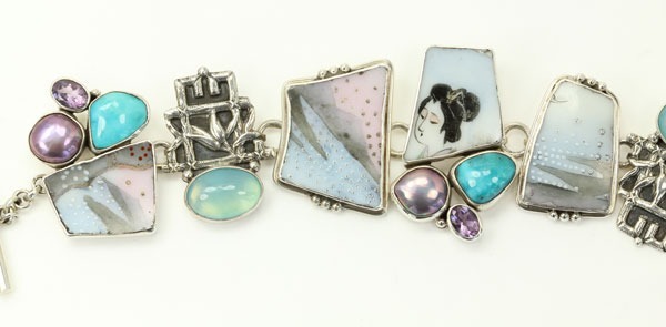 Mars & Valentine Vintage Asian Tile Statement Bracelet