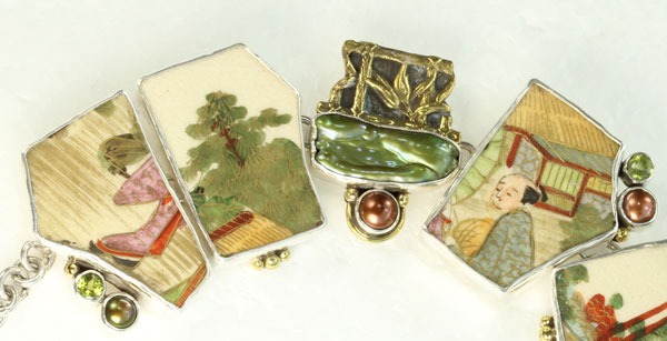 Vintage Asian Tile Statement Bracelet