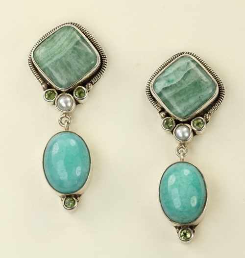 Echo of the Dreamer Agate & Amazonite Gemstone Post Dangle Earrings
