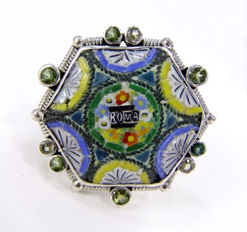 Mars & Valentine Antique Roma Hexagon Micro-Mosaic Ring