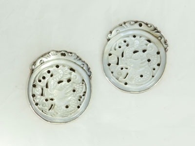 Amy Kahn Russell Hand Carved White Mother of Pearl Post Earrings