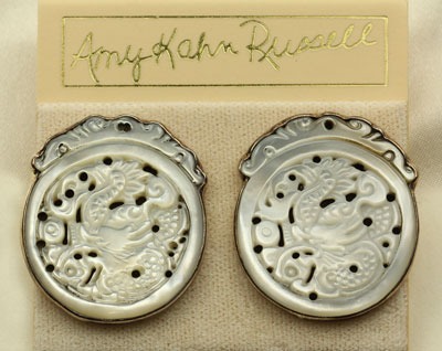 Amy Kahn Russell Hand Carved White Mother of Pearl Post Earrings