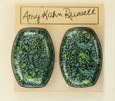 Amy Kahn Russell Very Large Enameled Agate Clip Earrings