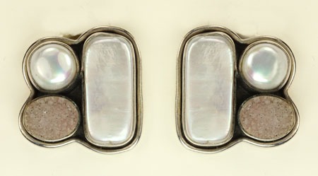 Amy Kahn Russell Fresh Water Pearl & Drusy Clip Earrings