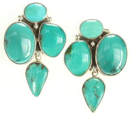 Amy Kahn Russell Green Turquoise Cluster Post Dangle Earrings--CAN BE CONVERTED TO CLIP